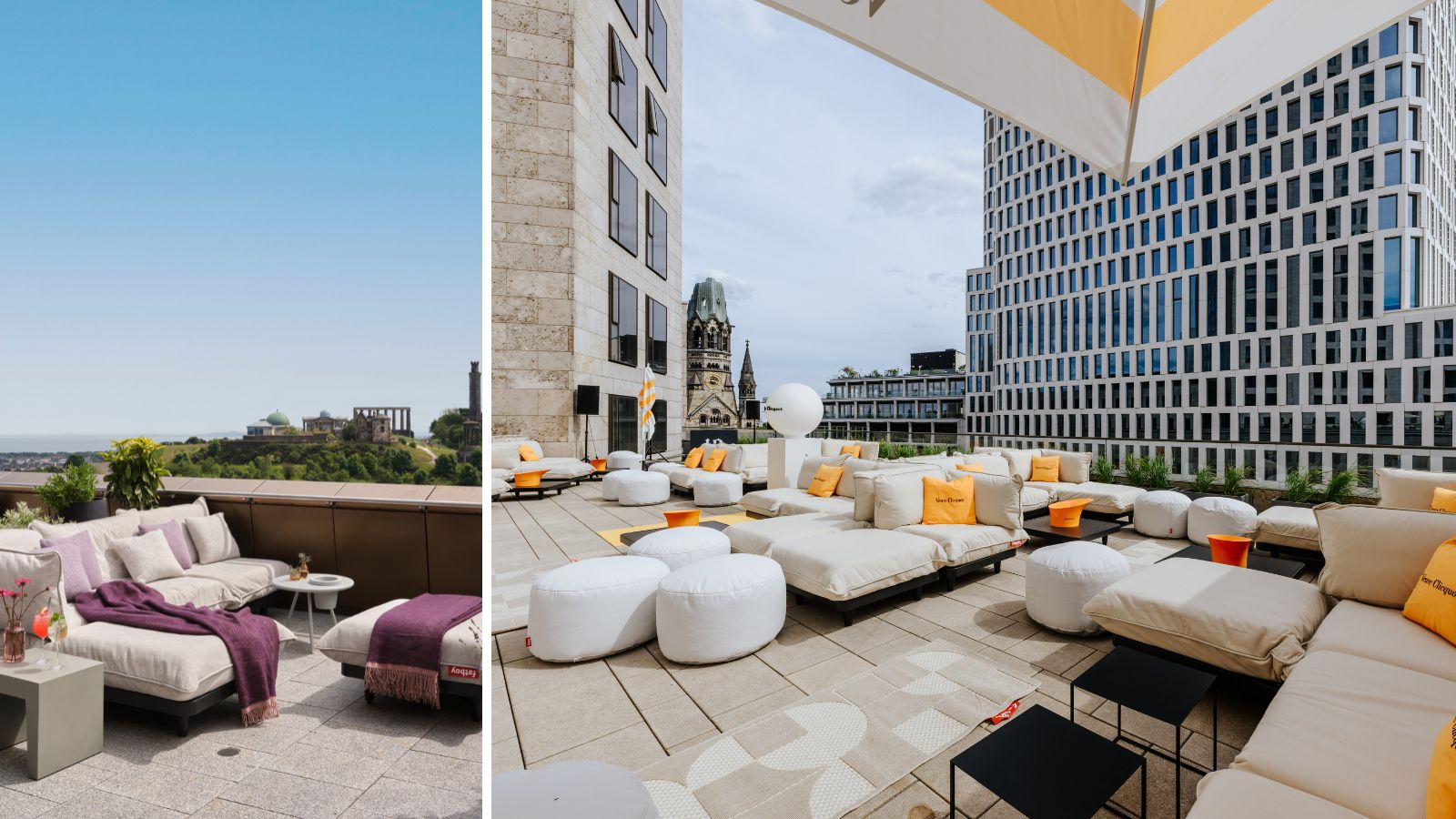 Links: dakterras W Hotel, Edinburgh | Rechts: Waldorf Astoria, Berlijn (door Fatboy)